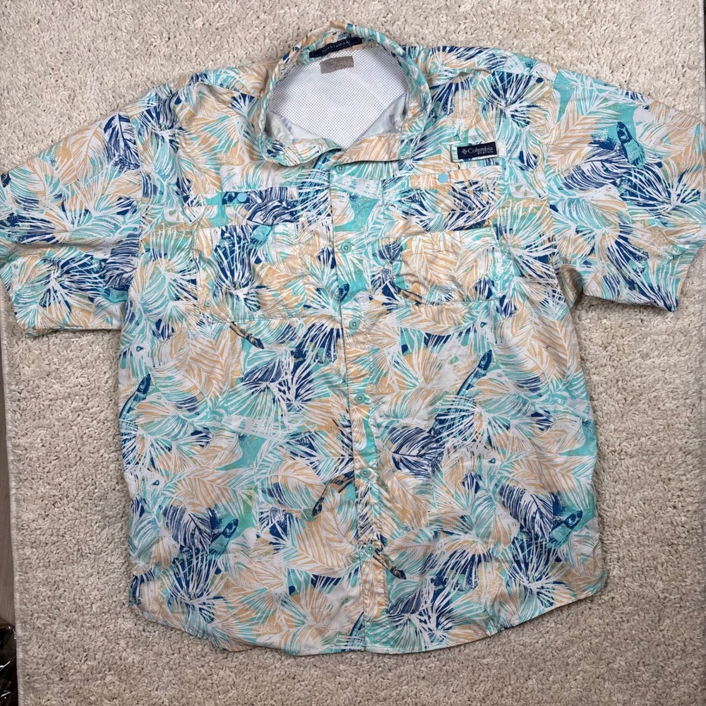 Columbia PFG Super‎ Tamiami Mens XL Short Sleeve Fishing Shirt Tropical FM7189